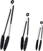 Kitchen Tongs Set of 3, Black Cooking Tongs with Silicone Tips, Stainless Steel Serving Tongs, Non-Stick Non-Scratch Heat Resistant Tongs for Grilling Cooking BBQ Buffet Salad (Black, 7/9/12 Inch)