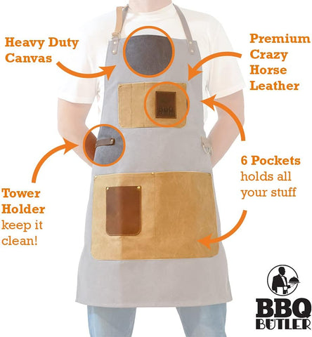 Image of Grill Apron - Adjustable Canvas Cooking Apron - XXL - Heavy Duty Smoker Apron