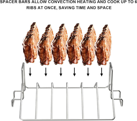 Image of Turkey Roasting Rack, Rib Rack for Grills & Ovens, V Rack for Turkey 2 in 1 Meat Smoker Accessories for Weber, Big Green Egg Rib Rack, Kamado Joe, Traeger, Pitboss Pellet Smoker, Stainless Steel