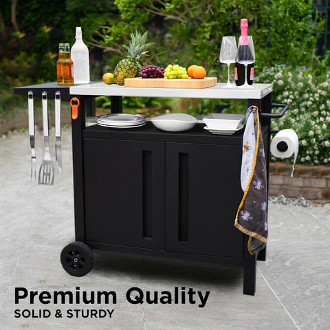Image of XL Grill Cart Outdoor with Storage with Wheels - Modular Grill Table of outside BBQ, Blackstone Griddle 17" 22", Bar Patio Cabinet Kitchen Island Prep Stand