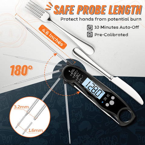 Image of Instant Read Meat Thermometer for Grill and Cooking, Fast & Precise Digital Food Thermometer with Backlight, Magnet, Calibration, and Foldable Probe for Kitchen, Outdoor Grilling and BBQ!…