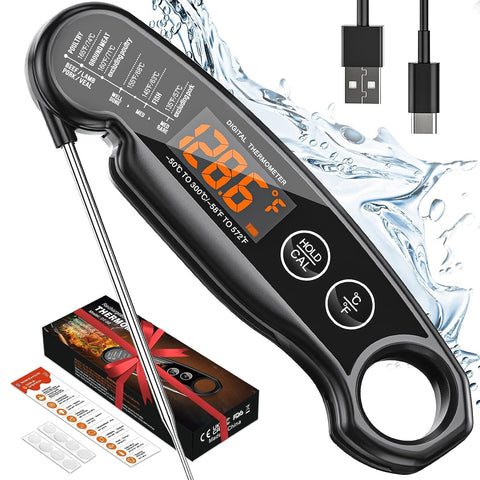 Image of Digital Meat Thermometer,  Rechargeable Instant Read Food Thermometer with Backlight & Calibration, Auto On/Off, Waterproof Cooking Thermometer for Meat, Liquid, Deep Fry, Baking, Oven, BBQ
