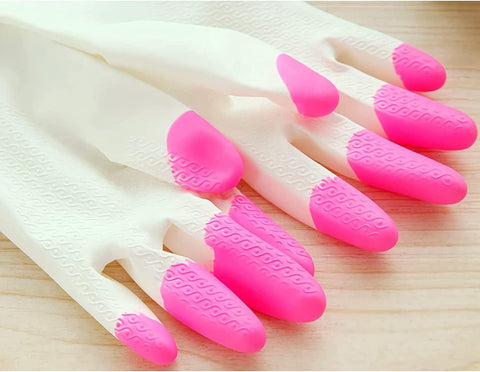 Image of Reusable Dishwashing Cleaning Gloves with Latex Free, Synthetic Rubber Gloves,，Kitchen Gloves 3 Pairs,Green+Blue+Pink