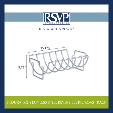 Image of RSVP International Kitchen Roasting Pan Collection Durable Dishwasher Safe Stainless Steel, Reversible Rib/Roast Rack, 15.75X9.75X5.25"
