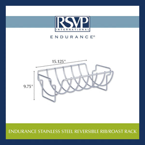 RSVP International Kitchen Roasting Pan Collection Durable Dishwasher Safe Stainless Steel, Reversible Rib/Roast Rack, 15.75X9.75X5.25"