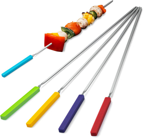 Image of Grill Skewers with Silicone Handle, 16" Long Kebab Skewers, 5 Pack Stainless Steel Skewer Sticks for Kabob, Reusable Flat Metal Skewers for Grilling BBQ Barbecue, Storage Bag Included