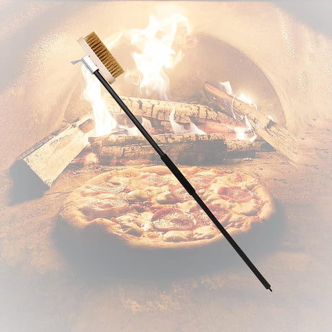 Image of Pizza Oven Cleaning Brush Bolder and Thicker Brass Bristles with Metal Scraper