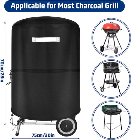 Image of Grill Cover for Outdoor Grill-22 Inch Charcoal Kettle Grill Cover,Bbq Cover for Weber 22 Inch Charcoal Grill, Heavy Duty & Waterproof Hook&Loop and Drawstring,Waterproof for Weber Master