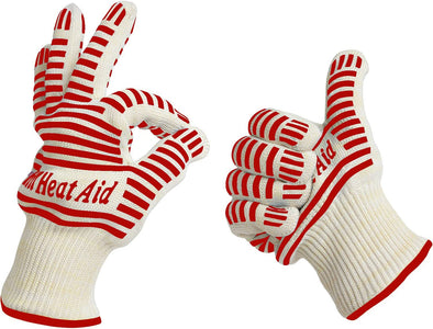 Extreme 932°F Heat Resistant - Light-Weight, Flexible BBQ Gloves - 100% Cotton Lining for Super Comfort. Red, One Size.