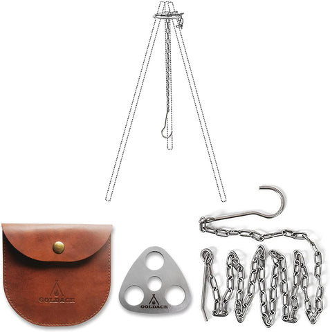 Image of GOLDACE Stainless Steel Camping Gear and Equipment - Campfire Cooking Accessories Set - Radiate Portable round Cookware - Dutch Oven Camping Cookware - Outdoor Camp Tripod Cooking, Silver
