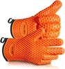 Silicone Gloves Oven Mitts Heat Resistant BBQ Smoker Grill Gloves Handle Hot Food Pulled Pork Gloves for Cooking Baking Grilling Barbecue Potholder Five Finger Gloves with Inner Cotton Layer - Orange