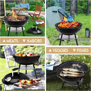 14 Inch Charcoal Grill,  Portable & Mini BBQ Grilling Smoker, Great for Outdoor Cooking Backyard Garden Camping Picnic Barbecue, Enamel Black Lid, plus a Screwdriver