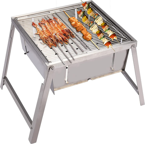 Image of REDCAMP Pop up Camping Flatfold Fire Pit Portable & Wood Burning, 12.8" Folding Collapsible Stainless Steel Backpacking Grill Charcoal for Outdoor Cooking BBQ