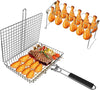 Grill Accessories, Grill Basket and Grill Rack, Portable Folding Stainless Steel Fish Grilling Basket with Removable Handle for Vegetables Steak, Grill Rack for Smoker Grill or Oven