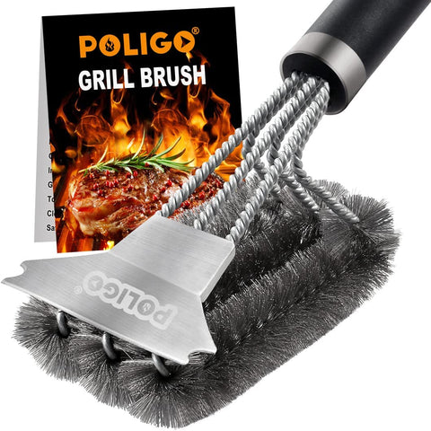 Image of Safe Grill Brush and Scraper with Deluxe Handle - 18" Grill Cleaner Brush Stainless Steel Bristle Grill Brush for Outdoor Grill Wizard Grate - BBQ Brush for Grill Cleaning Ideal Grilling Gifts