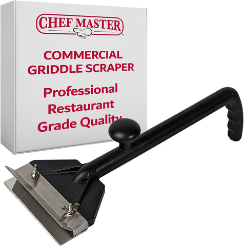 Image of Commercial Griddle Scraper, Flat Iron Grill Griddle Scraper, Professional Restaurant Grade Quality, Blackstone Grill Griddle Scraper, Long Handle for Added Protection, Model 90254
