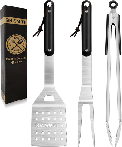 Image of Grill Accessories, 3-Piece BBQ Accessories, GR Smith Stainless Steel Kitchen Set with Spatula, Tongs, & Fork - Perfect for Blackstone Outdoor Griddle, Camping…