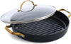 Reserve Hard Anodized Healthy Ceramic Nonstick, 11" Grill Pan with Lid, Gold Handle, Pfas-Free, Dishwasher Safe, Black