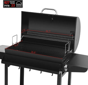 CC1830T 30-Inch Barrel Charcoal Grill with Front Storage Basket, Outdoor Backyard BBQ Party Cooking Grill with 627 Sq. In. Cooking Area, Black