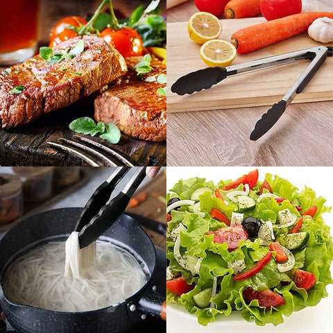 Image of Silicone BBQ Grilling Tong Salad Bread Serving Tong Non-Stick Kitchen Barbecue Grilling Cooking Tong with Joint Lock
