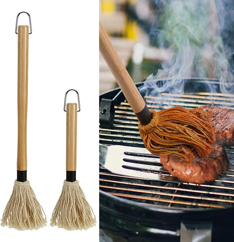 Image of Grill Sauce Mop Cotton Fiber Head Ultra Absorbent BBQ Sauce Mops Detachable BBQ Mop Brush with Wooden Long Handle for Cooking L