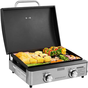 Monument Grills Portable Table Top Griddle, Flat Top Propane Gas Grill Griddle 22 Inch 2-Burner 15,000 Btus 312 Sq. In. for Outdoor Cooking Camping, Black