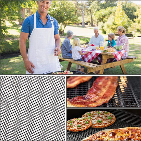 Image of Grill Mesh Mat - Set of 5 Non Stick BBQ Grill Mats, Heavy Duty, Reusable Grilling Mats, Easy to Clean - Works on Gas, Charcoal, Pellet Grill - 15.75 X 13 In, Black