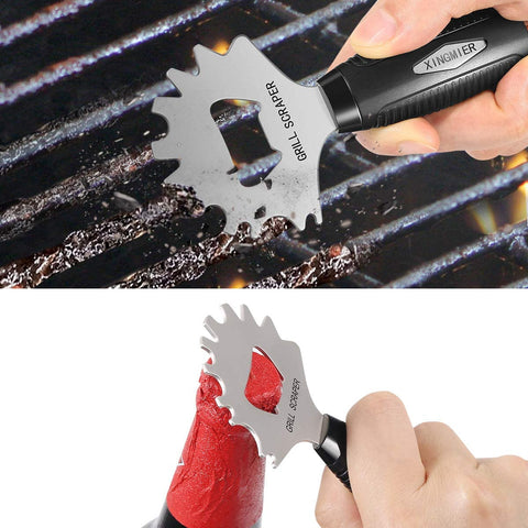 Image of XIANGMIER Stainless Steel BBQ Grill Scraper- Grill Grate Cleaner- Barbecue Grill Brush Non-Bristles Safer than Wire Brush-Perfect BBQ Cleaning Tools-Works with Most Grill Grates (Black)