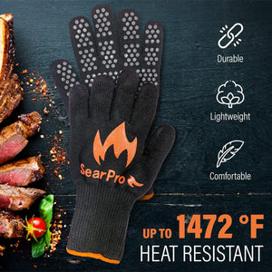 BBQ Grill Gloves Cooking Oven Mitts Fire Heat Resistant to 1400 Degrees Accessories for Barbecue Smoker Egg Fryer Hamburgers Pizza Steaks- Crock Pots/Slow Cookers -USA Owned Company-