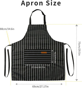 2 Pieces Kitchen Cooking Aprons, Cotton Polyester Blend Adjustable Bib Aprons with 2 Pockets for Women Men Chef Chef (Black/Brown Stripes, 2)