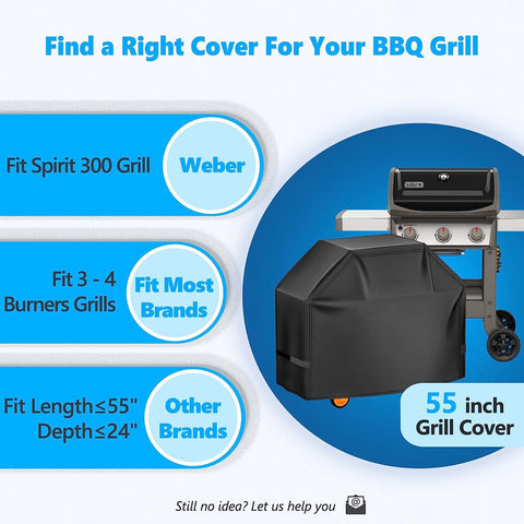 Image of Homwanna Grill Cover 55 Inch - Superior Gas Grill Cover for Outdoor Grill - 600D outside BBQ Covers Waterproof Heavy Duty for Weber, Dyna-Glo, Char-Broil, Nexgrill, Brinkmann, Monument Barbecue Grill