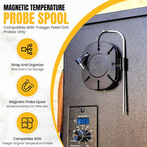 Temperature Probe Magnetic Spool Organizer Compatible with Traeger Manufactured Heat Probes Only - Allows You to Wrap Your Temperature Probe and Wire and Store inside or on Pellet Hopper