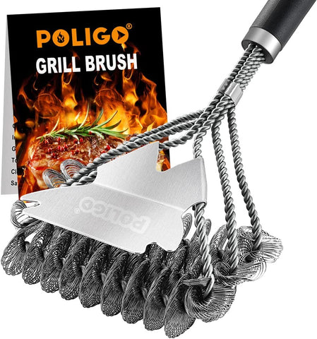 Image of BBQ Grill Cleaning Brush Bristle Free & Scraper - Triple Helix Design Barbecue Cleaner - Non-Bristle Grill Brush and Scraper Safe for Gas Charcoal Porcelain Grills - Ideal Grill Tools Gift