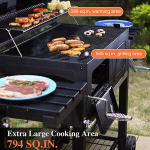 Sophia & William Heavy-Duty Charcoal BBQ Grills Extra Large Outdoor Barbecue Grill with 794 SQ.IN. Cooking Area, Dual-Zone Individual & Adjustable Charcoal Tray and Foldable Side Table, Black