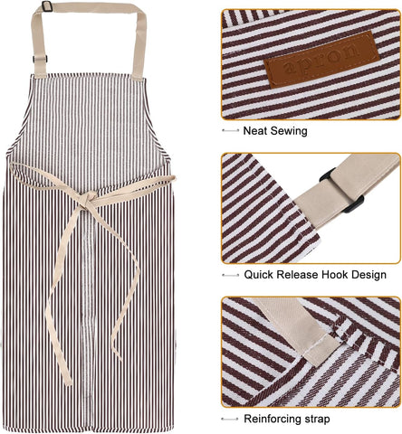 Image of Adjustable Kitchen Cooking Apron with 2 Pockets Unisex Bib Chef Aprons for Women Men