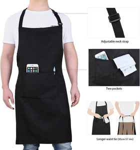 Chef Apron for Men and Women Professional for Cooking with Pockets - Adjustable - Bib Aprons - Water & Oil Resistant - 1 Pack, Black