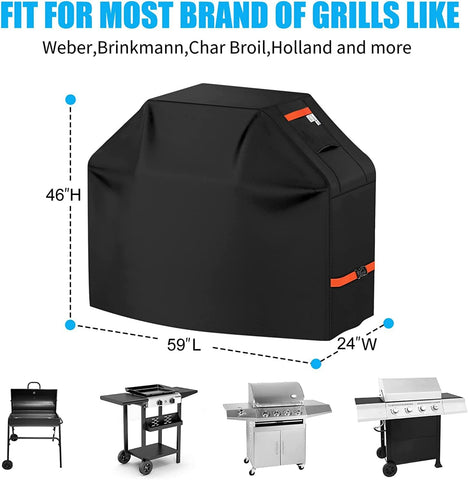 Image of CUSSIOU Grill Cover BBQ Grill Cover 600D Heavy Duty Waterproof Gas Grill Cover, Barbecue Grill Covers for Weber, Brinkmann, Char Broil Grills Cover (59" L X 24" W X 46" H, Black)