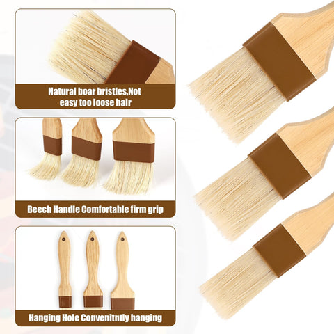 Image of 3Pcs Pastry Basting Brushes, Oil Brush for Cooking Boar Bristle Brushes BBQ Brushes for Sauce Kitchen Brush Pastry Brush for Oil Egg Spread Marinade Sauce (Small + Medium+Large)