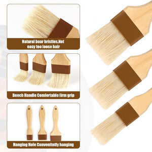 3Pcs Pastry Basting Brushes, Oil Brush for Cooking Boar Bristle Brushes BBQ Brushes for Sauce Kitchen Brush Pastry Brush for Oil Egg Spread Marinade Sauce (Small + Medium+Large)