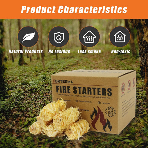 Image of Fire Starter Indoor/Outdoor-10+ Min Burn | Waterproof Windproof Non-Toxic | Perfect for Camping Grilling Fireplaces | 50Pcs Firelights