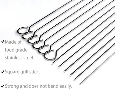 12 Inch Barbecue Skewers Metal BBQ Sticks,12Pack Stainless Steel Square Skewer,Kebob,Kabob Sets for Grill Outings Cooking (BBQ Skewers Square 12Inch-12P)