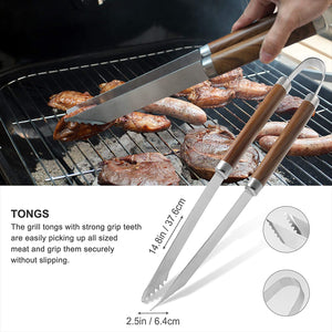 Grilljoy 30PCS BBQ Grill Tools Set with Thermometer and Meat Injector. Extra Thick Steel Spatula, Fork& Tongs - Complete Grilling Accessories in Portable Bag - Perfect Grill Gifts for Men and Women