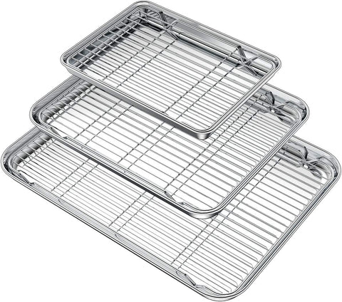 Image of Wildone Baking Sheet with Rack Set (3 Pans + 3 Racks), Stainless Steel Baking Pan Cookie Sheet with Cooling Rack, Non Toxic & Heavy Duty & Easy Clean
