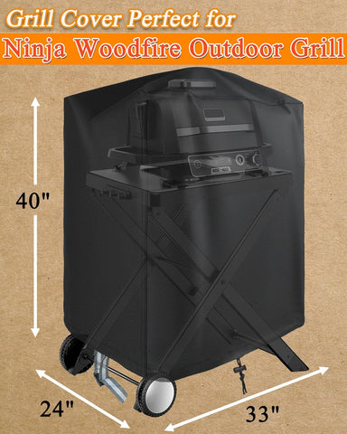 Image of Grill Cover 600D Oxford for Ninja Woodfire Outdoor Grill and Stand, BBQ Barbecue Cover for Ninja OG701 OG751 Grill Smoker and Stand - Waterproof UV Resistant, 40"X24"X33"