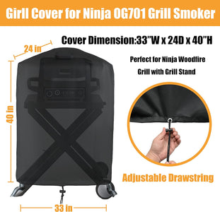 Cover for Ninja Woodfire Outdoor Grill - Waterproof Grill Cover for Ninja OG701 Grill and Stand - Anti-Fade & UV Resistant, Heavy Duty 600D Oxford Fabric (Cover Only, Does Not Include Stand)
