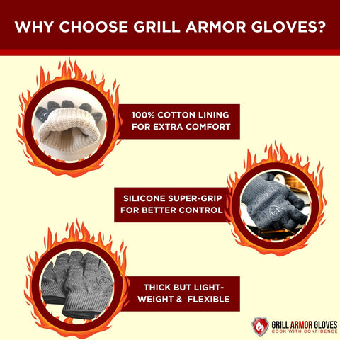 Image of – Oven Gloves 932°F Extreme Heat & Cut Resistant Oven Mitts with Fingers for BBQ, Cooking, Grilling, Baking – Accessory for Smoker, Cast Iron, Fire Pit, Camping, Fireplace and More