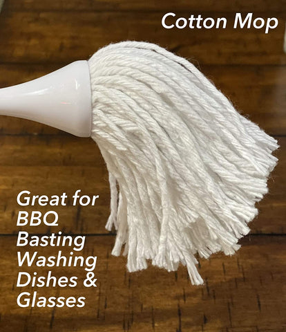 Image of ALAZCO 2 Dish Mop BBQ Basting Grilling Apply Barbeque Sauce Marinade Glazing – Cleaning Soft Brush Wash Bottles Decanter Wine Glass Coffee Pot Full Cotton Fiber Head Non-Slip Handle 15’’ Long