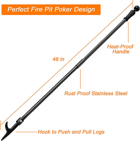 Image of Bsbsbest Fire Poker for Fire Pit, 46 Inch Extra Long Portable Campfire Poker for Fireplace, Camping, Wood Stove, Outdoor and Indoor Use, Rust Resistant Stainless Steel Black Finish