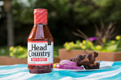 Image of Head Country Bar-B-Q Sauce, Hot & Spicy | Soy Free, Gluten Free Spicy BBQ Sauce with No Added Preservatives | Spicy & Tangy Championship Barbecue Sauce for Pizza, Spuds & Wings | 160 Ounce, Pack of 1