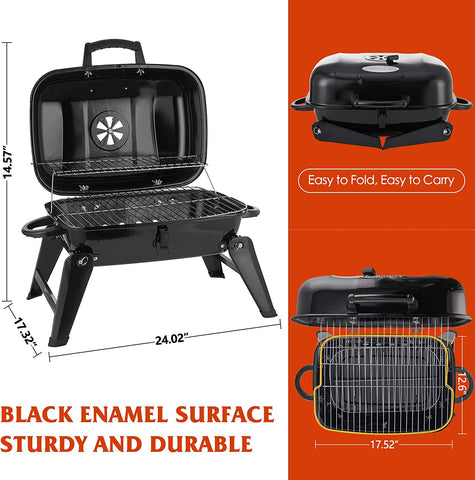 Image of CUSIMAX Charcoal BBQ Grill, Portable Small Grills and Smokers Folding Tabletop Grills, for Camping Patio Backyard and Anywhere Outdoor Cooking, 18-Inch, Black